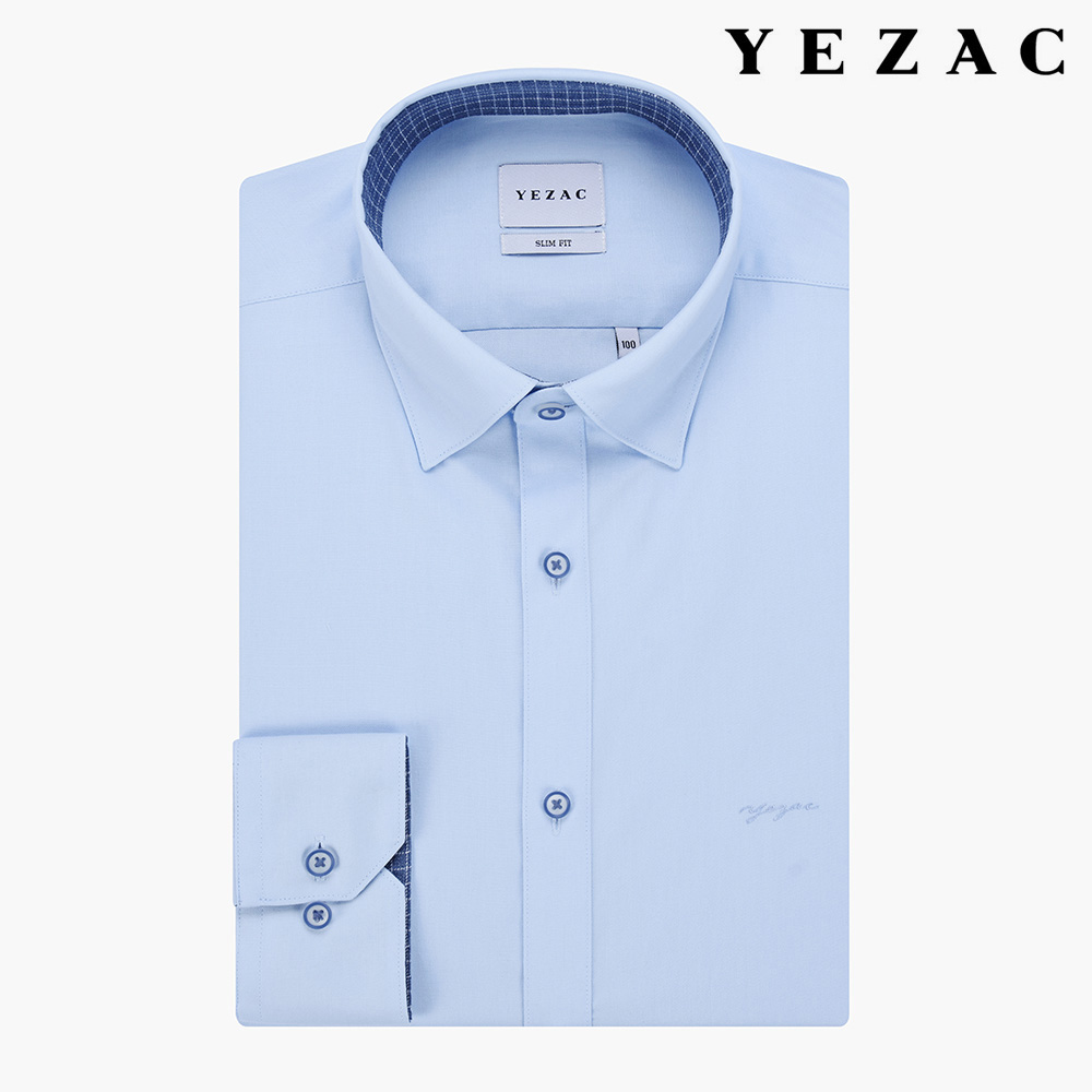 [공식스토어] 슬림핏 면혼방 배색 솔리드 긴소매셔츠 TY2FBS003BL